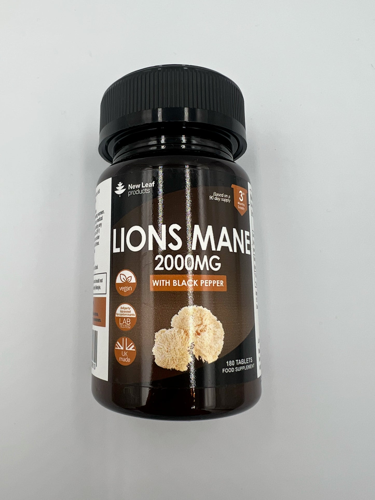 New Leaf Product Lions Mane Mushroom 2000mg High Strength Vegan Tablets (3 Month Supply)