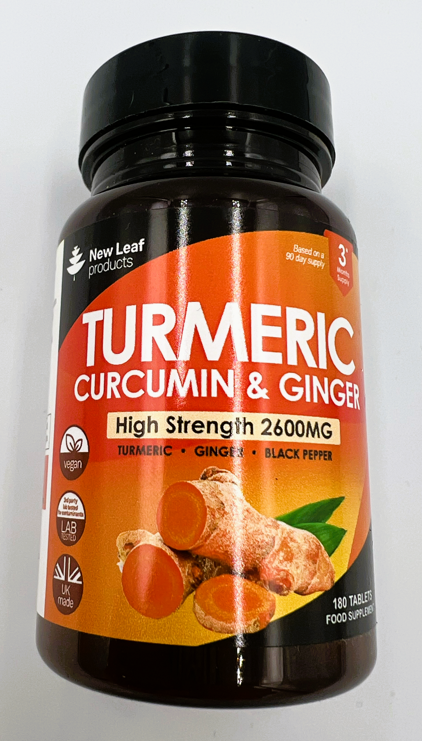 New Leaf Products Supplements Ginger & Black Pepper Turmeric Tablets 95% (3 Month Supply)